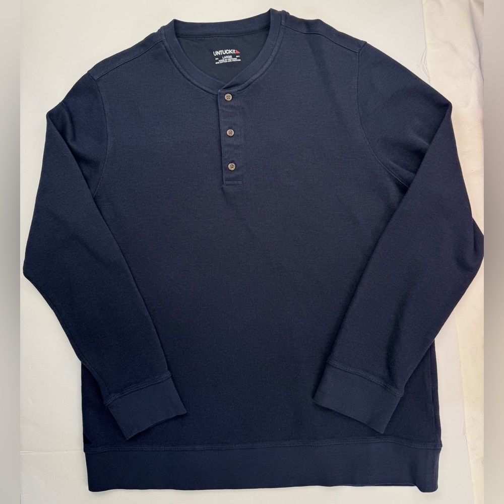 Untuckit 1/4 Zip Pullover Men's L Navy Ribbed  Pullover Veneroso Cotton